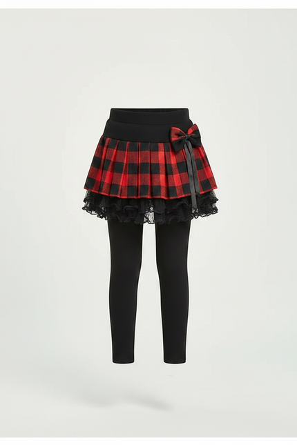 Pantalon Jupe Carreaux Rouge Noir Plissé Chaud Fille - Molleton - vue 3