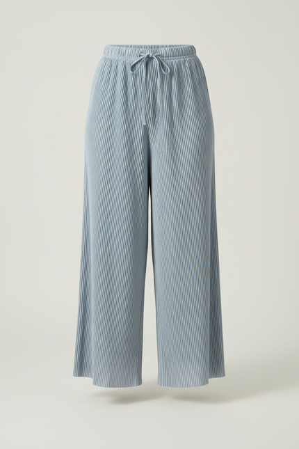 Pantalon Jupe Plissé Fluide Ample Bleu Clair - Polyester - vue 3