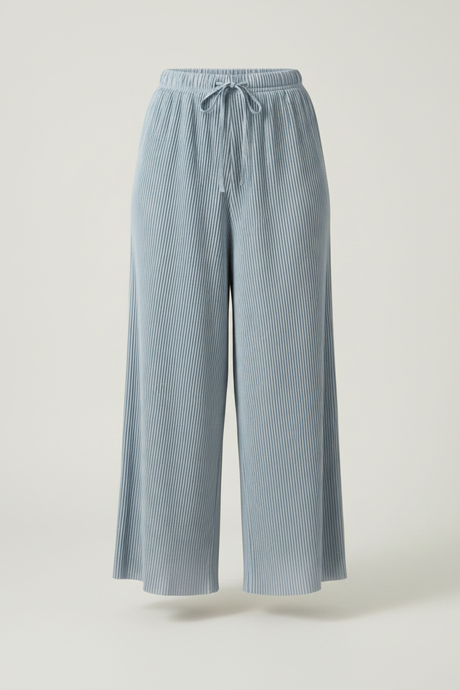 Pantalon Jupe Plissé Fluide Ample Bleu Clair - Polyester - vue 3