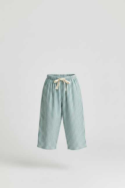 Pantalon Jupe Rayé Vert Ample Coton Enfant Décontracté - vue 3