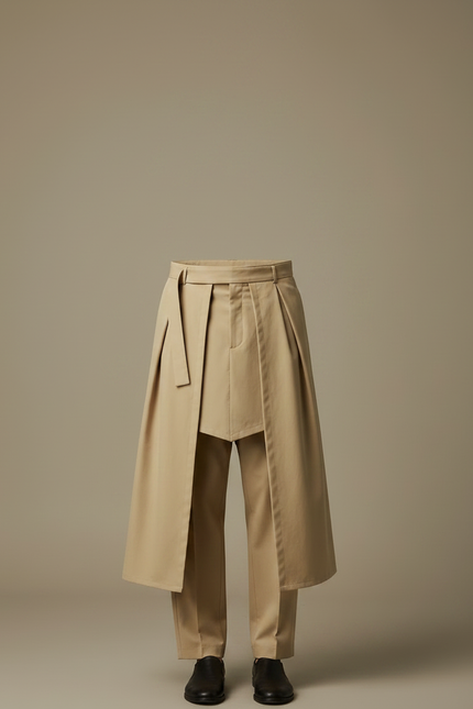 Pantalon Jupe Beige Plissé Ample Décontracté Homme - Gabardine - vue 3