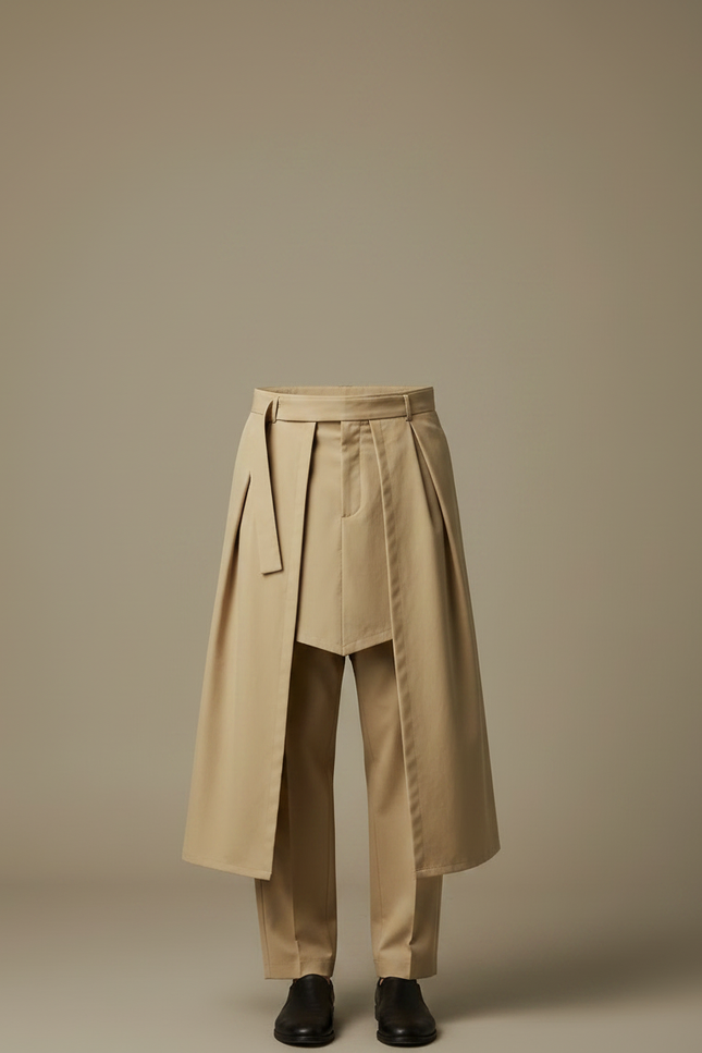 Pantalon Jupe Beige Plissé Ample Décontracté Homme - Gabardine - vue 3