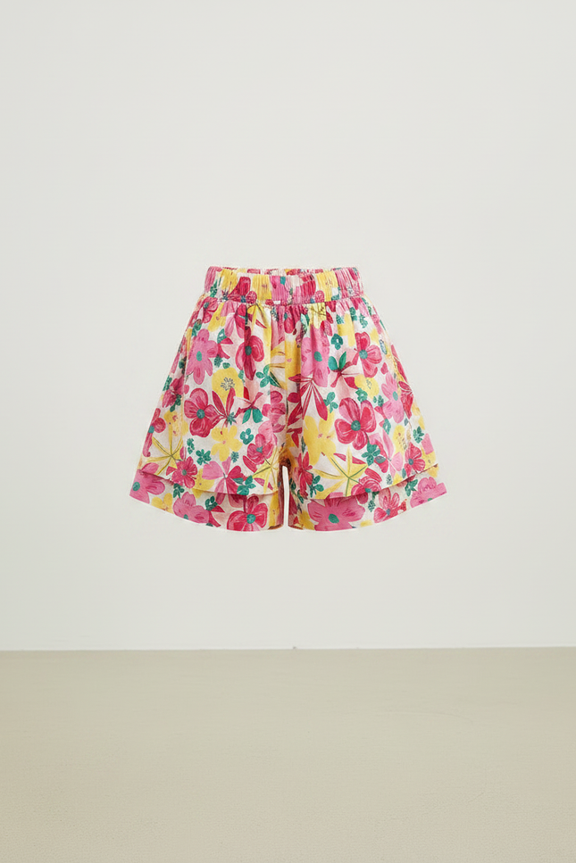 Pantalon Jupe Fleuri Coloré Ample Confortable Fille - Multicolore Coton - vue 3