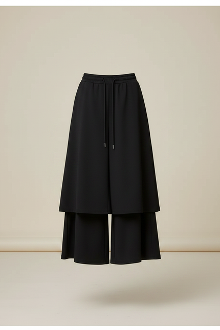 Pantalon Jupe Noir Superposé Ample Fluide Élégant - Polyester - vue 3
