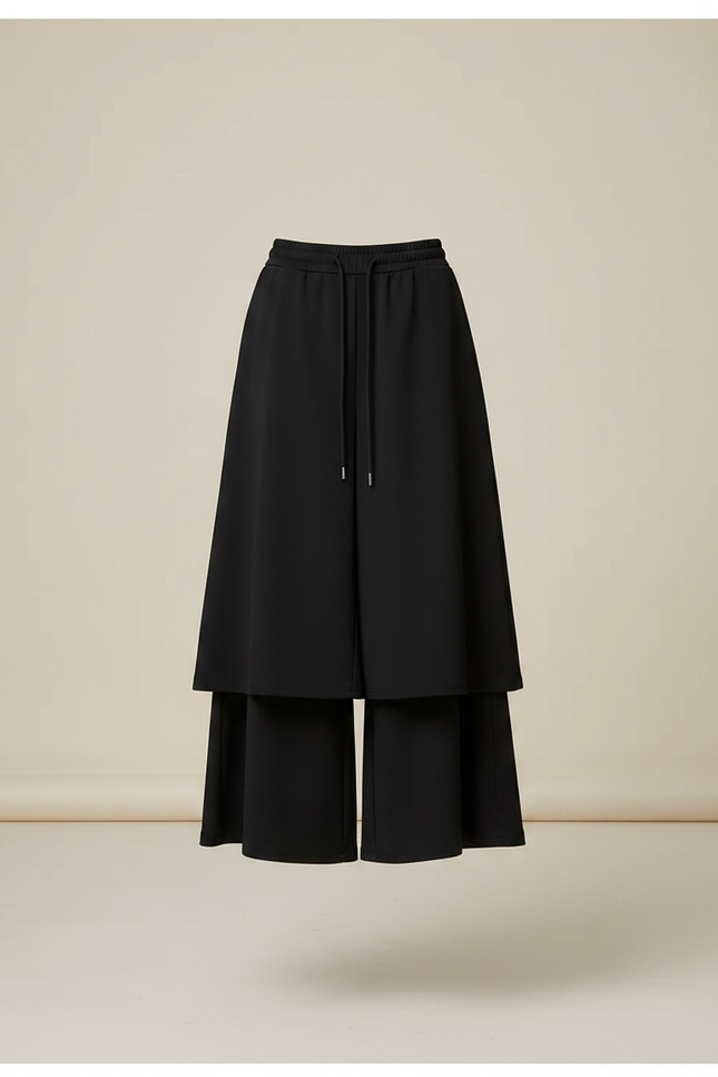 Pantalon Jupe Noir Superposé Ample Fluide Élégant - Polyester - vue 3