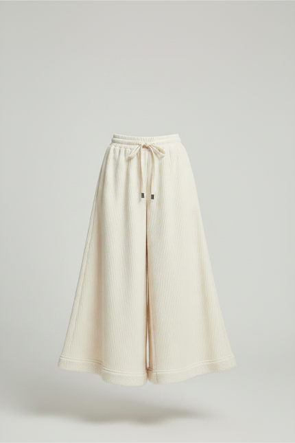 Pantalon Jupe Crème Côtelé Ample Décontracté Fluide - Beige Cordé - vue 3