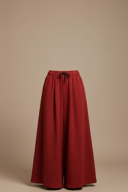 Pantalon Jupe Rouge Ample Poches Vintage Confortable - Laine - vue 3