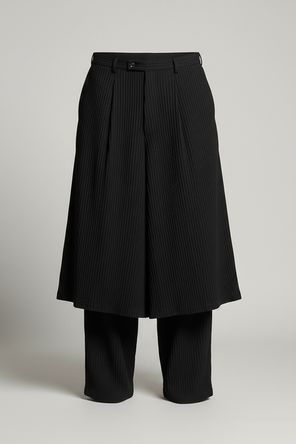 Pantalon Jupe Plissé Noir Ample Élégant Homme - Polyester - vue 3