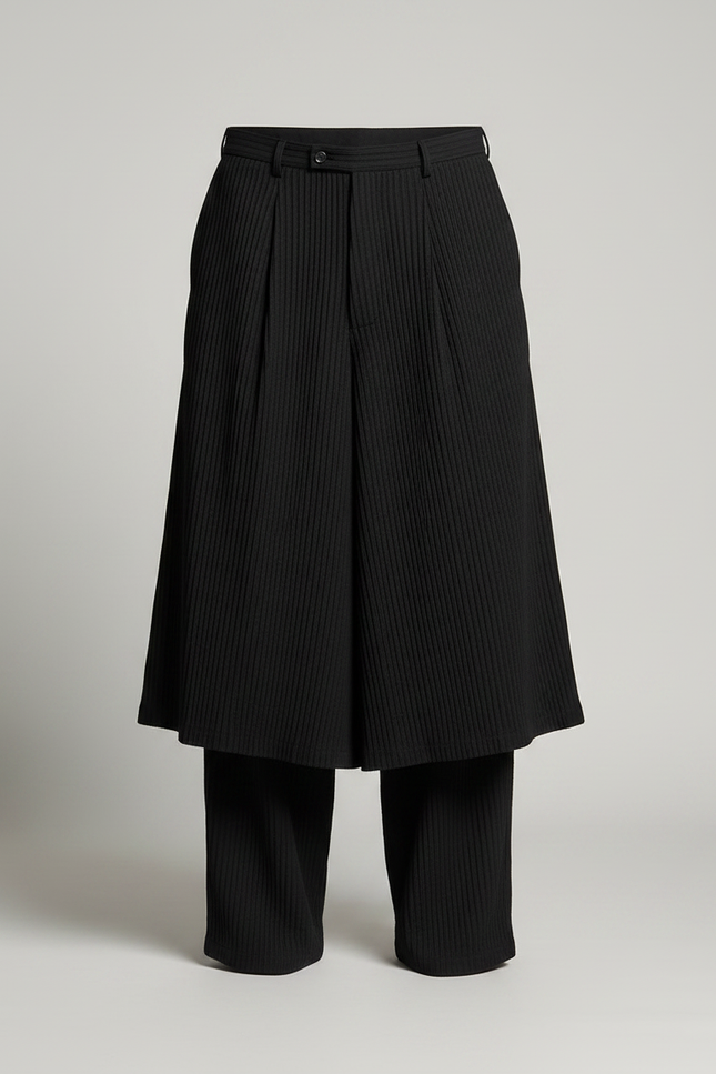 Pantalon Jupe Plissé Noir Ample Élégant Homme - Polyester - vue 3