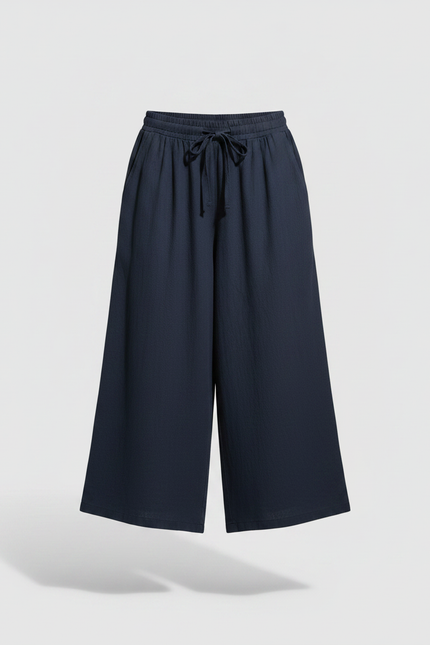 Pantalon Jupe Bleu Marine Ample Lin Fluide Décontracté - vue 3