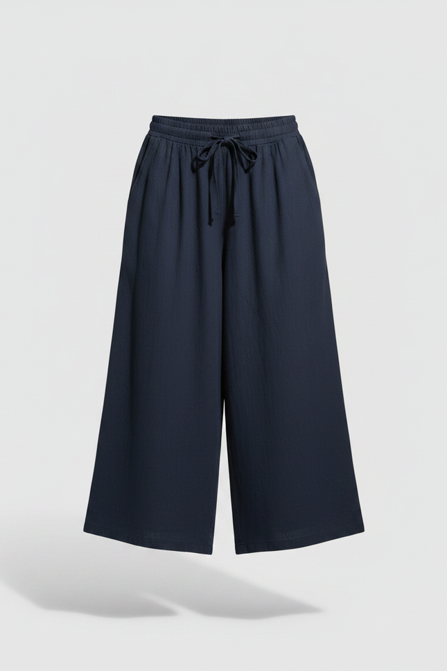 Pantalon Jupe Bleu Marine Ample Lin Fluide Décontracté - vue 3