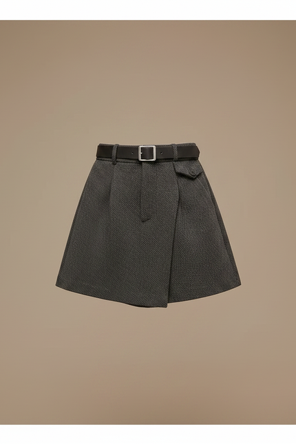 Pantalon Jupe Laine Grise Asymétrique Ceinturée Élégante - vue 3