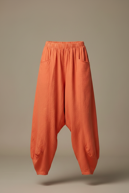 Pantalon Jupe Orange Ample Lin Coton Confortable - vue 3