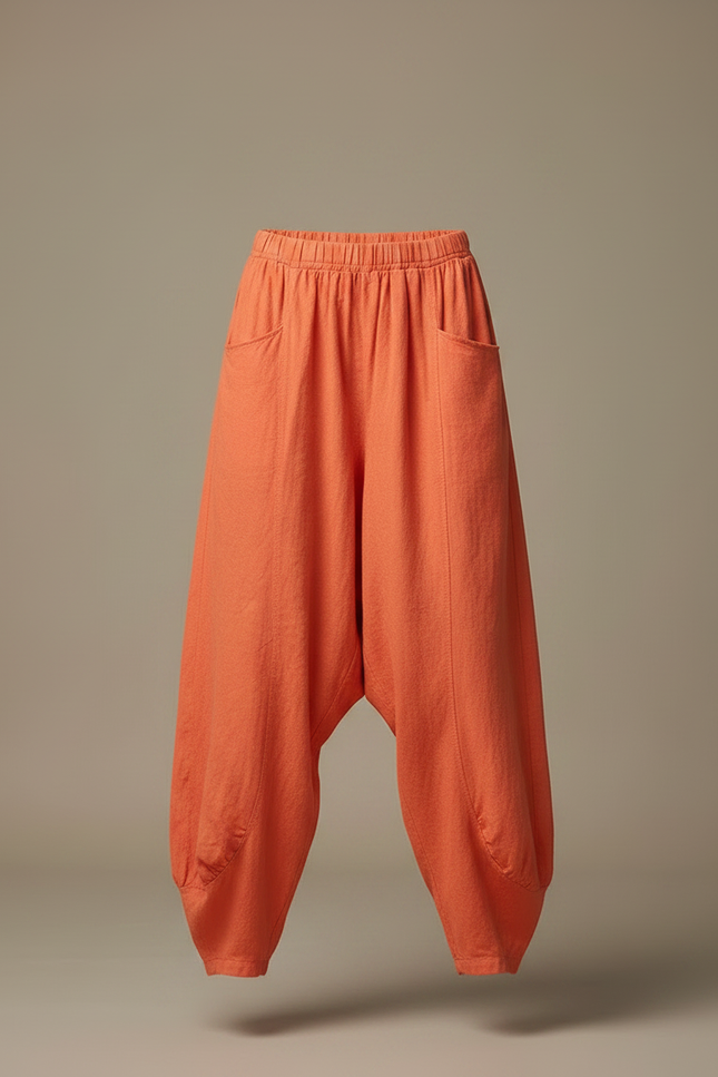 Pantalon Jupe Orange Ample Lin Coton Confortable - vue 3