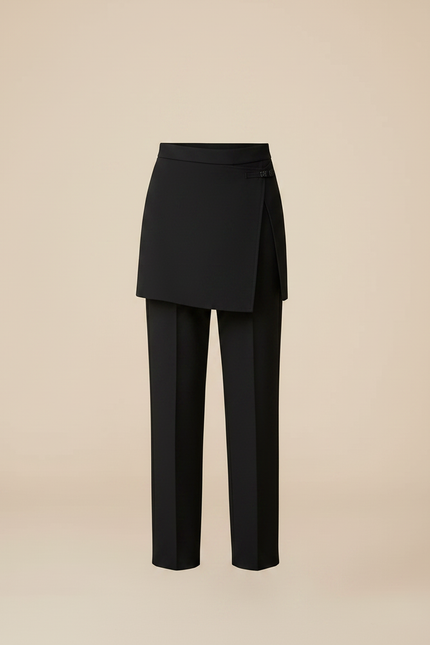 Pantalon Jupe Noir Droit Superposé Élégant - Polyester - vue 3