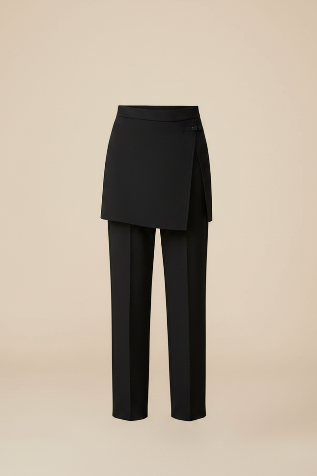 Pantalon Jupe Noir Droit Superposé Élégant - Polyester - vue 3