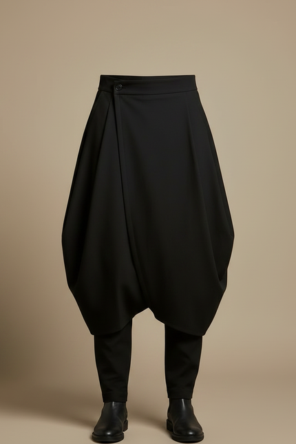 Pantalon Jupe Noir Ample Déstructuré Asymétrique Homme - Polyester - vue 3