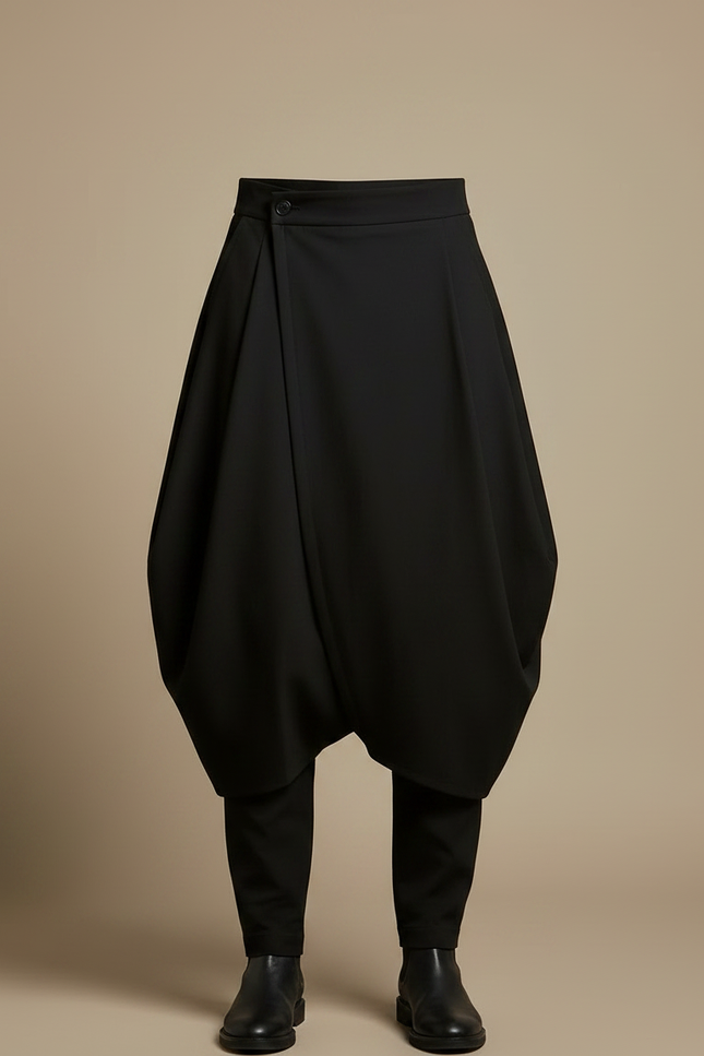 Pantalon Jupe Noir Ample Déstructuré Asymétrique Homme - Polyester - vue 3