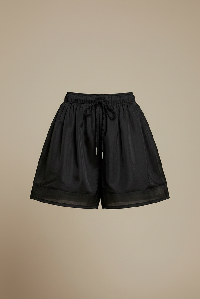Pantalon Jupe Noir Ample Chiffon Cordon Fluide - Polyester - vue 3