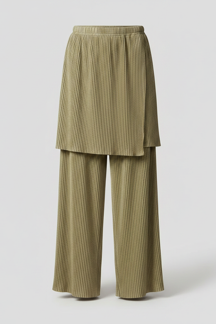 Pantalon Jupe Plissé Vert Olive Ample Drapé Élégant - Maille - vue 3