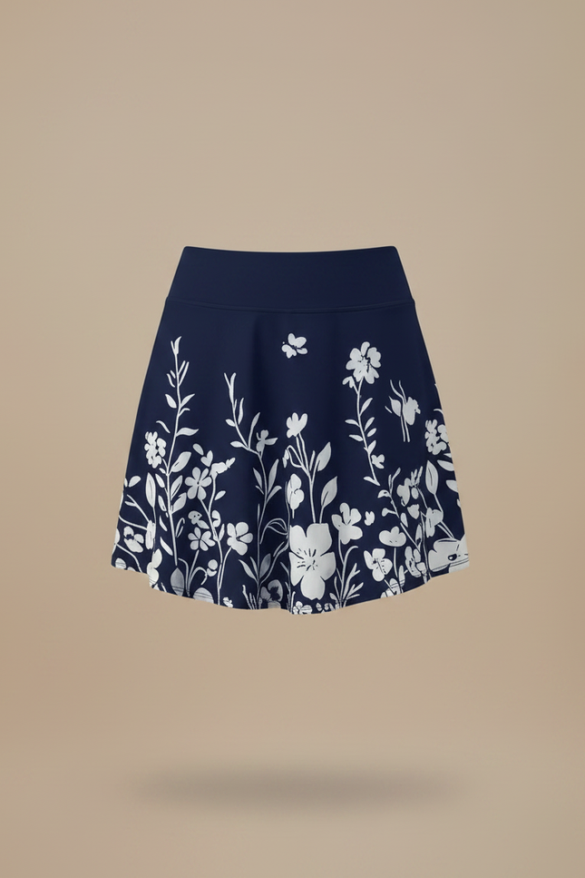 Pantalon Jupe Bleu Marine Floral Élégant Décontracté - Polyester - vue 3