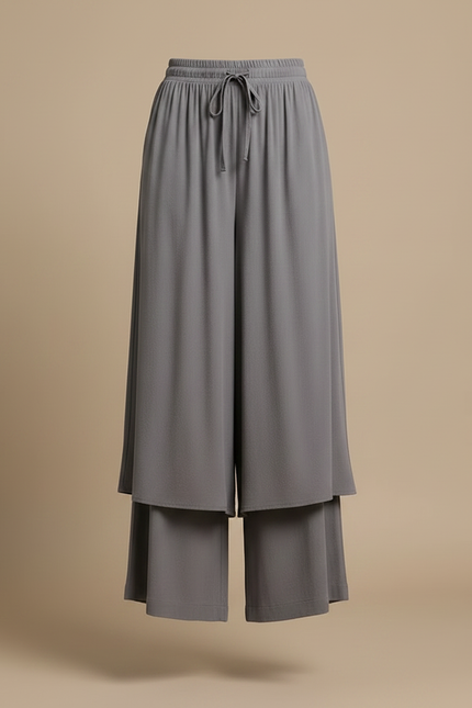Pantalon Jupe Gris Fluide Superposé Ample Femme - Viscose - vue 3