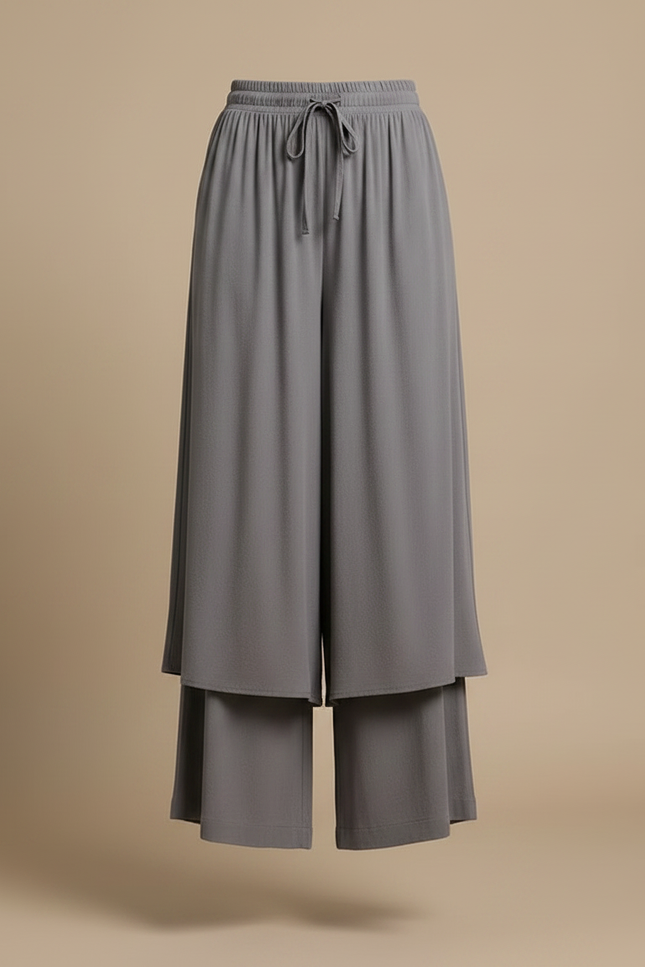 Pantalon Jupe Gris Fluide Superposé Ample Femme - Viscose - vue 3