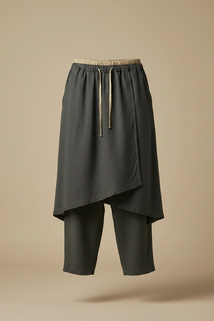 Pantalon Jupe Kaki Lin Ample Asymétrique Moderne - vue 3