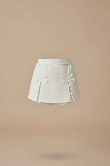 Pantalon Jupe Écru Plissé Nœuds Fille Élégant - Beige Gabardine - vue 3