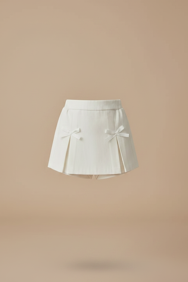 Pantalon Jupe Écru Plissé Nœuds Fille Élégant - Beige Gabardine - vue 3