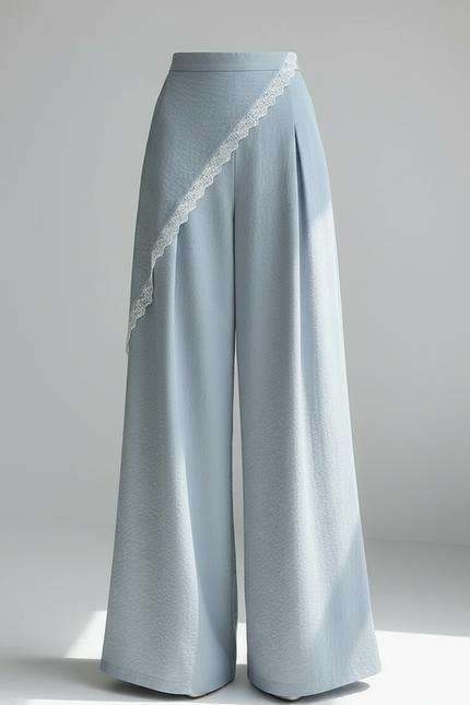 Pantalon Jupe Bleu Ciel Fluide Dentelle Asymétrique Élégant - Viscose - vue 3