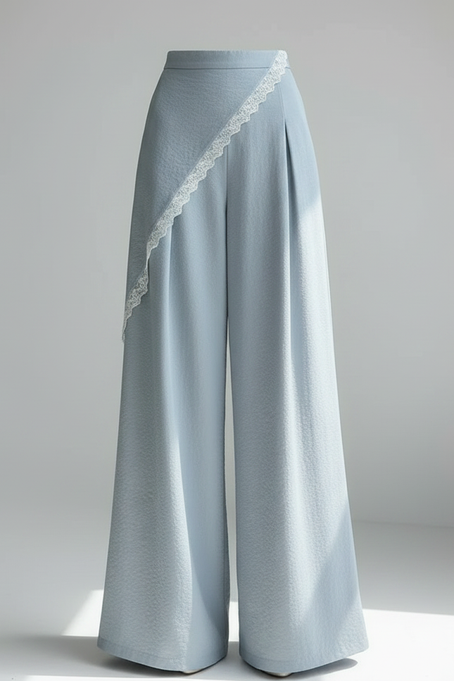 Pantalon Jupe Bleu Ciel Fluide Dentelle Asymétrique Élégant - Viscose - vue 3