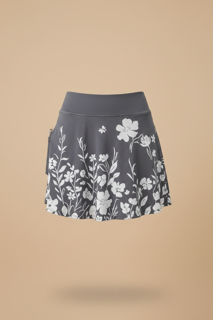 Pantalon Jupe Gris Floral Coton Moulant Sportif - Polyester - vue 3