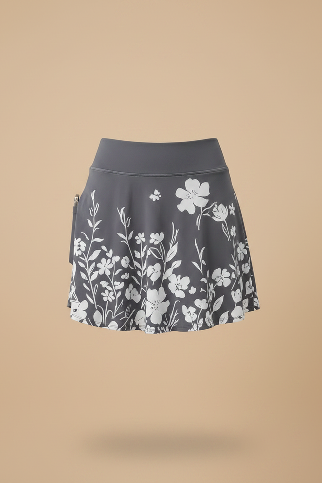 Pantalon Jupe Gris Floral Coton Moulant Sportif - Polyester - vue 3