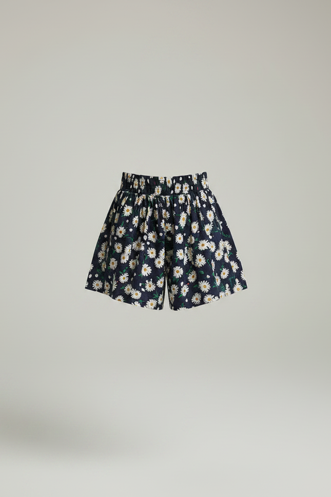 Pantalon Jupe Bleu Marine Fleuri Élastique Confortable Fille - Coton - vue 3