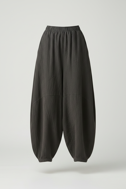 Pantalon Jupe Ample Lin Gris Confortable Élastique - vue 3