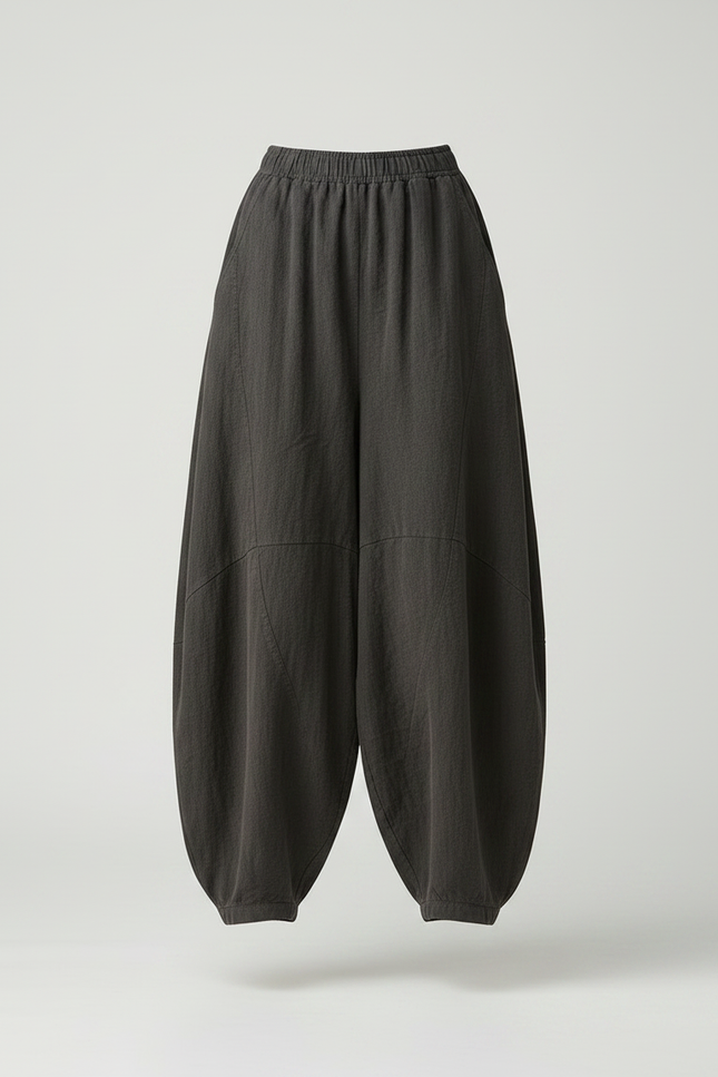 Pantalon Jupe Ample Lin Gris Confortable Élastique - vue 3