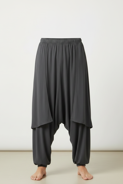 Pantalon Jupe Gris Ample Harem Homme Fluide - Viscose - vue 3