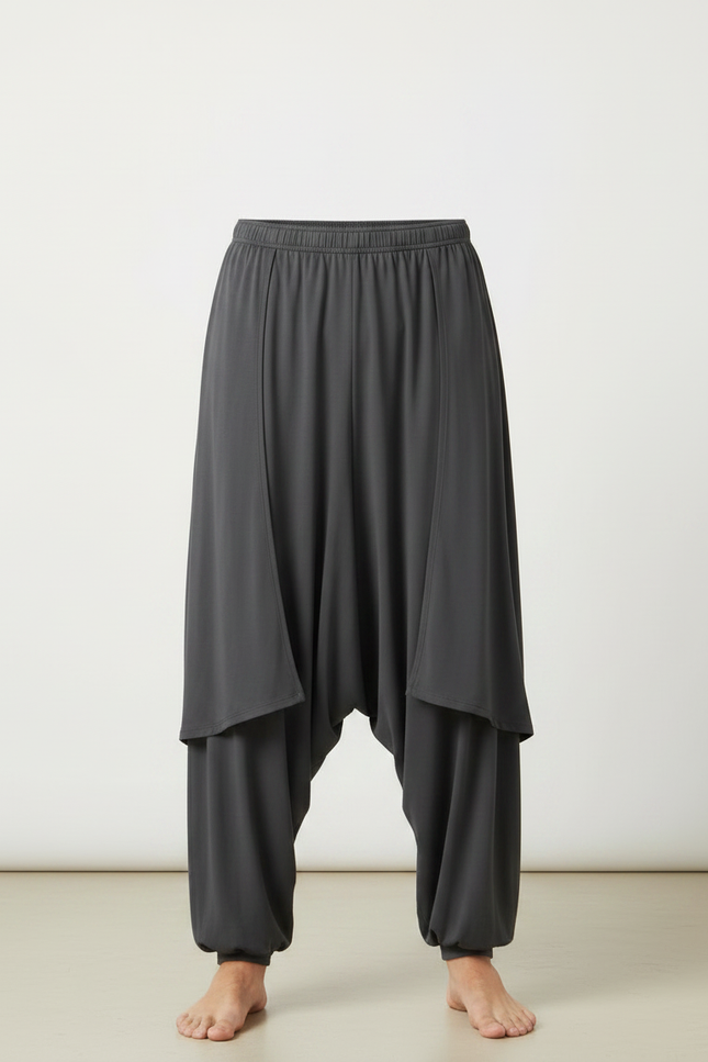 Pantalon Jupe Gris Ample Harem Homme Fluide - Viscose - vue 3