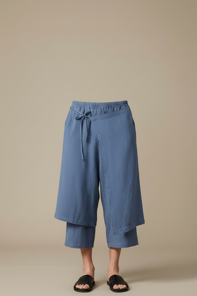 Pantalon Jupe Portefeuille - Bleu Lin - vue 3