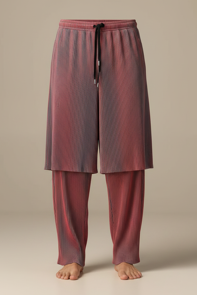 Pantalon Jupe Plissé Rouge Dégradé Ample Décontracté - Polyester - vue 3