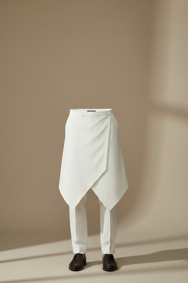 Pantalon Jupe Homme Blanc Asymétrique Élégant Moderne - Gabardine - vue 3