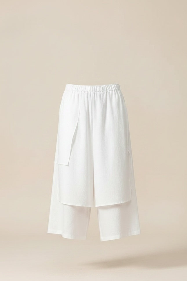 Pantalon Jupe Blanc Superposé Fluide Homme Moderne - Lin - vue 3
