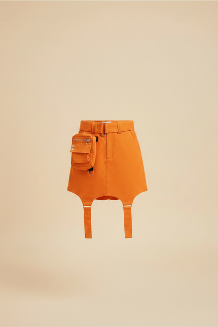 Pantalon Jupe Orange Cargo Courte Décontractée Poches - Toile - vue 3