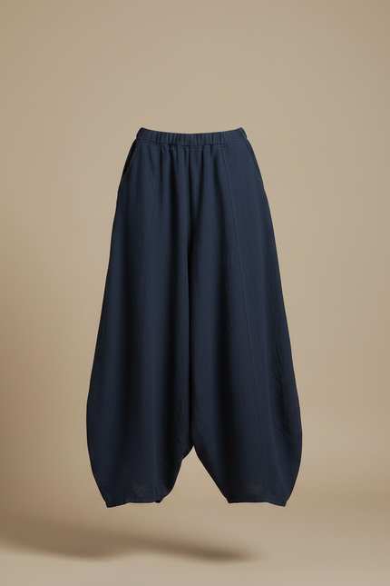 Pantalon Jupe Ample Lin Coton Bleu Marine Femme - vue 3