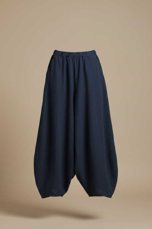 Pantalon Jupe Ample Lin Coton Bleu Marine Femme - vue 3