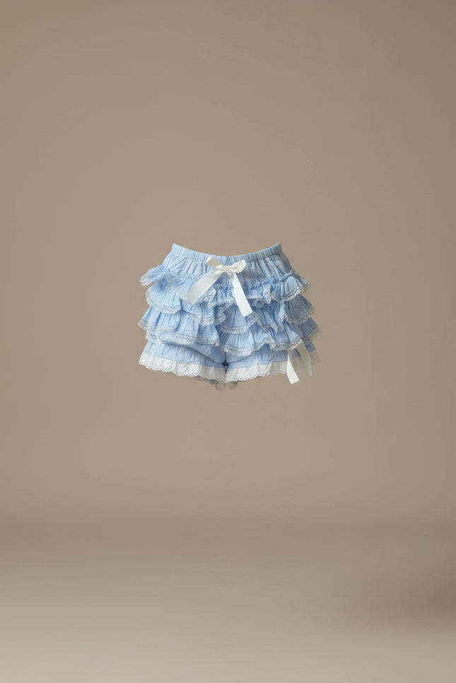 Pantalon Jupe Bleu Volants Dentelle Plaid Kawaii - Coton - vue 3