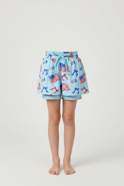 Pantalon Jupe Bleu Imprimé Drapeaux Américains Été - Coton - vue 3