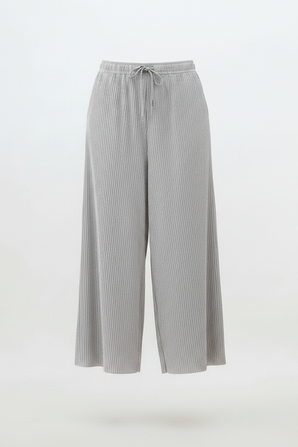 Pantalon Jupe Gris Plissé Fluide Décontracté Ample - Maille - vue 3