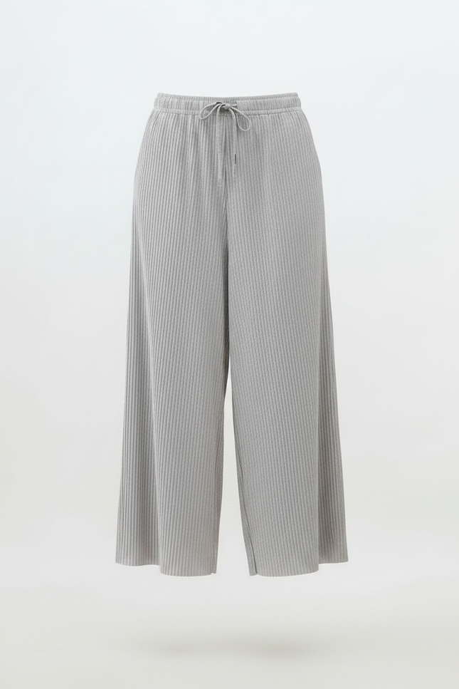 Pantalon Jupe Gris Plissé Fluide Décontracté Ample - Maille - vue 3